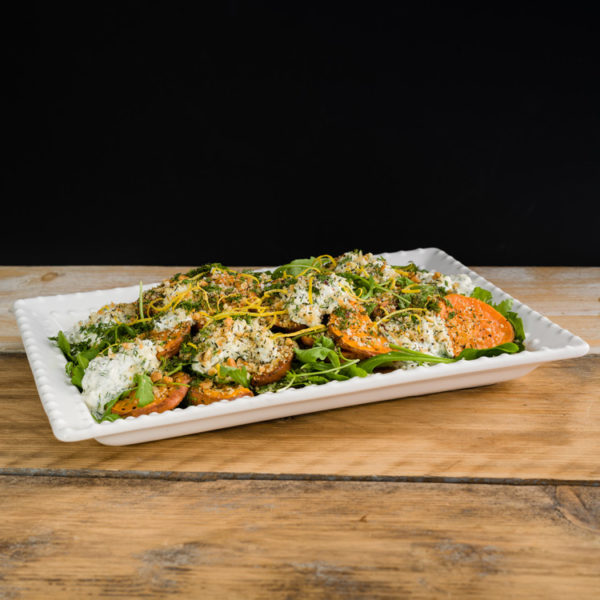 Roast Sweet Potato with a Lemon Parmesan and Thyme Crumb with a Sour Cream and Dill Dressing