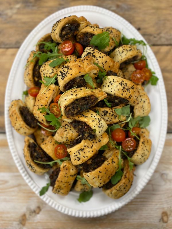 Mini Roasted Mushroom, Walnut and Puy Lentil Rolls (Vegan)