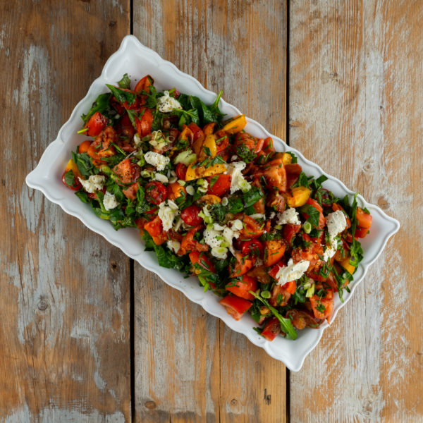 Heritage Tomatoes with Buffalo Mozzarella, Olive Oil & Balsamic topped with Basil, Chives & Spring Onions (Ve option available) - Image 2
