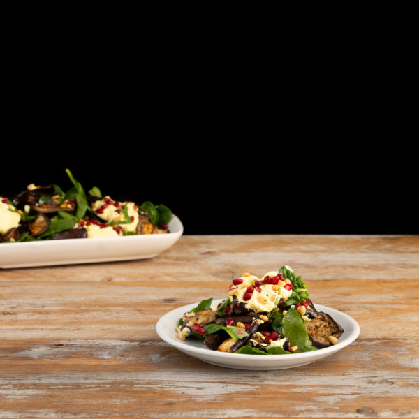 Roasted Aubergine Wedges with Pomegranate. Toasted Pine nuts in a Lightly Flavoured Turmeric Yoghurt - Image 4