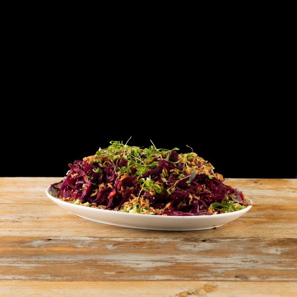 Pink Slaw with Maple, Spring Onions and Crispy Shallots